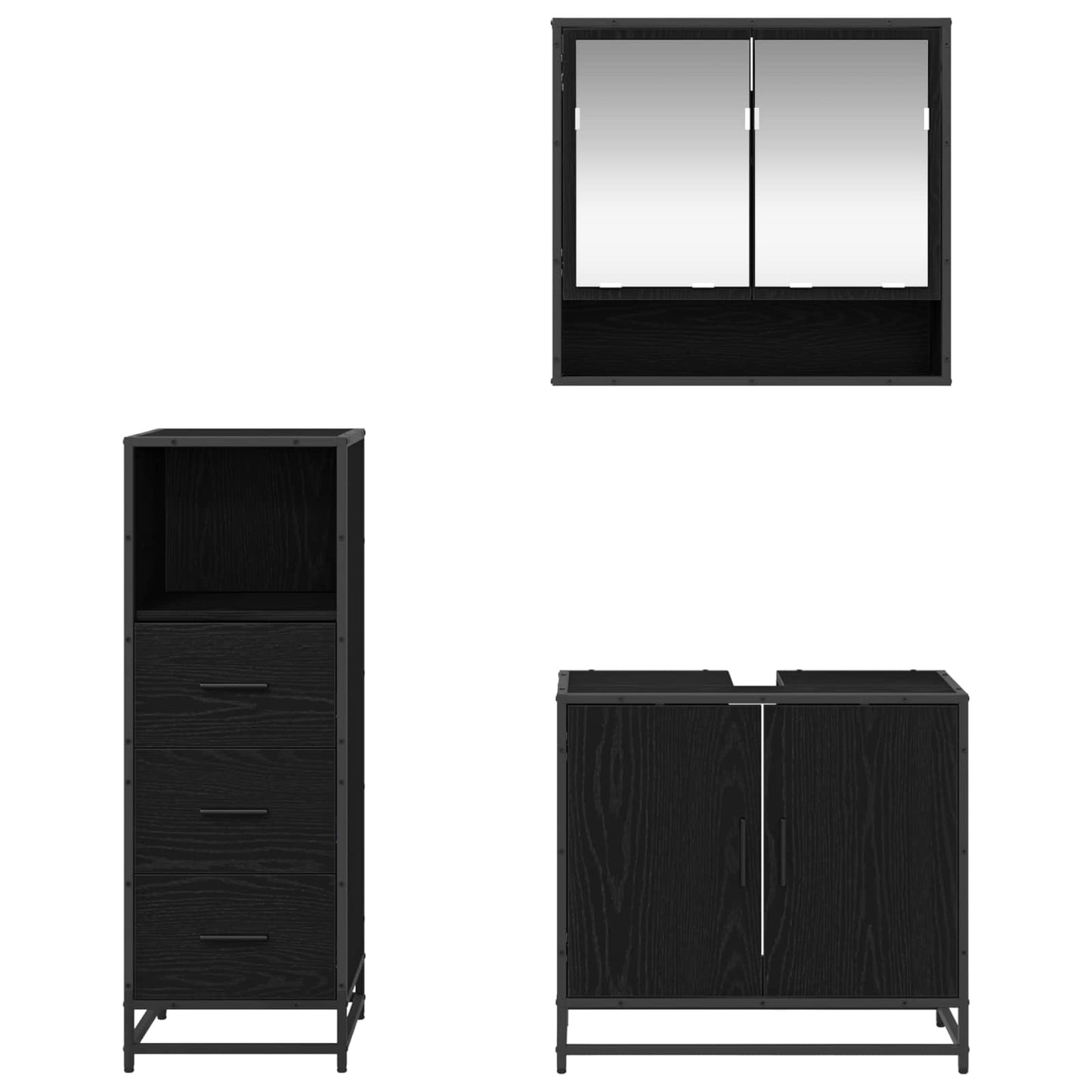 Bathroom Furniture Set 3 pcs Black Oak Engineered Wood