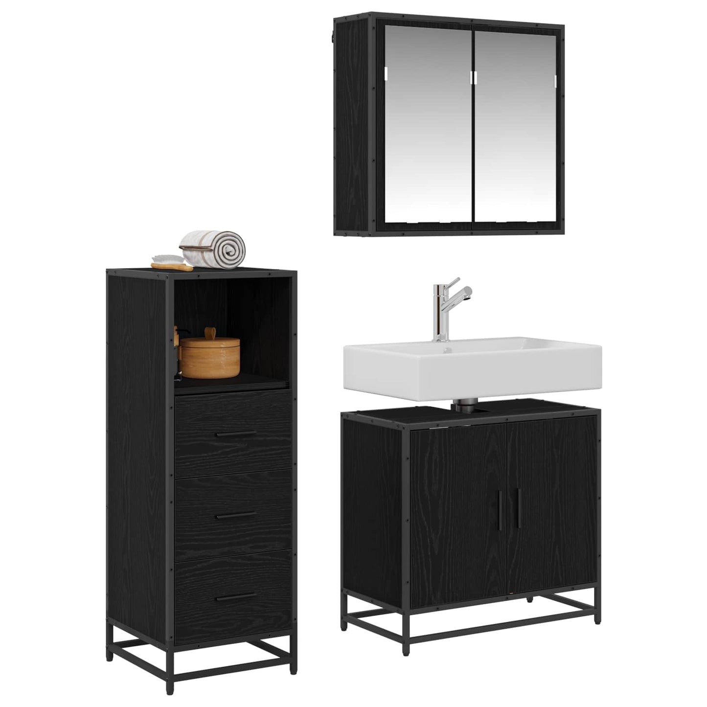 Bathroom Furniture Set 3 pcs Black Oak Engineered Wood