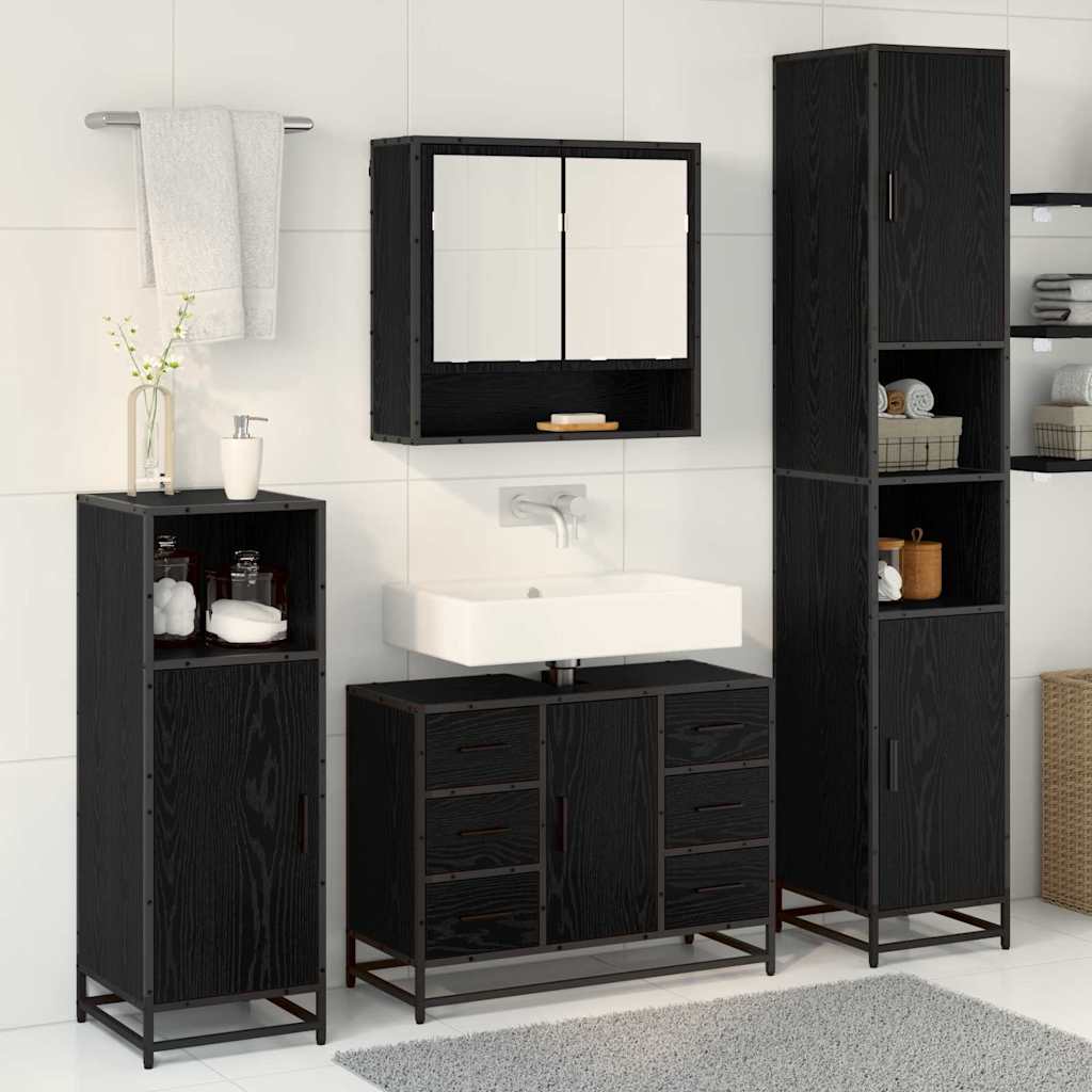 Bathroom Furniture Set 4 pcs Black Oak Engineered Wood