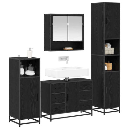 Bathroom Furniture Set 4 pcs Black Oak Engineered Wood