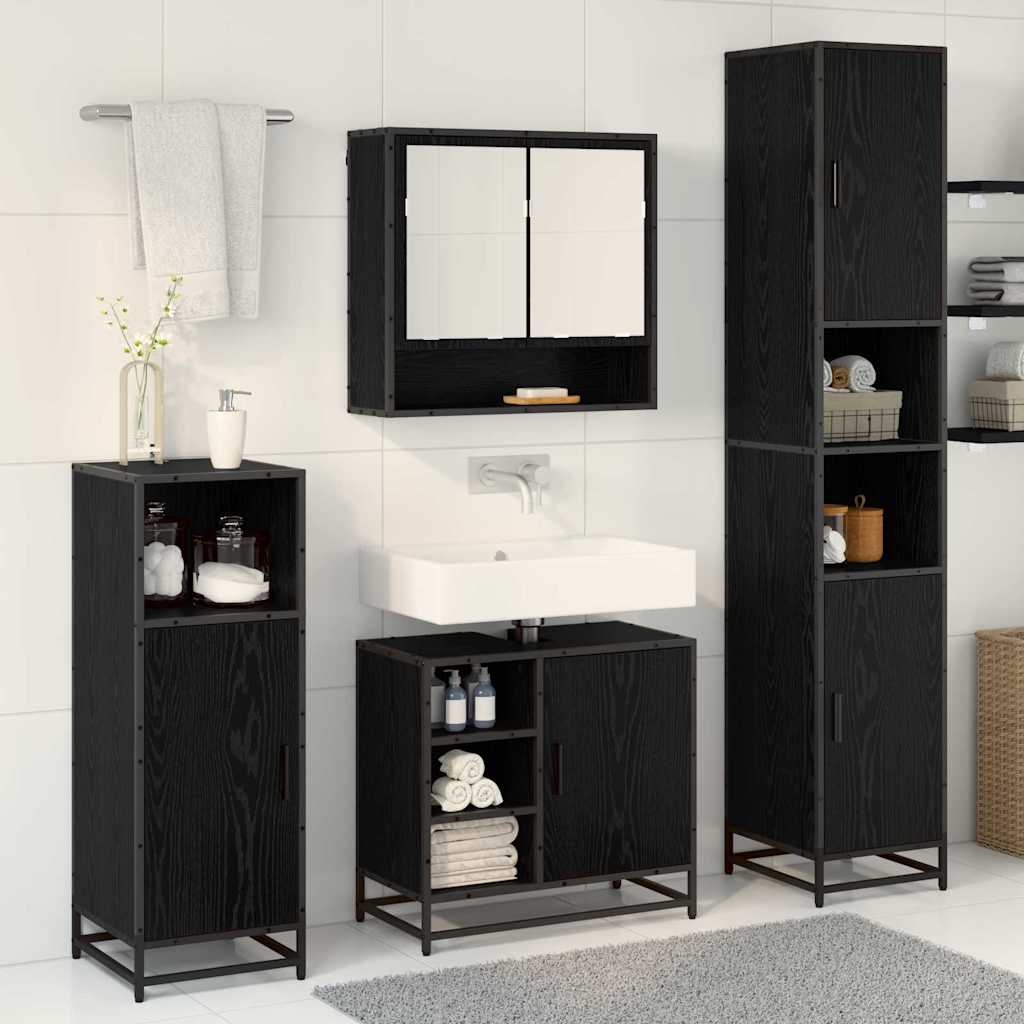 Bathroom Furniture Set 3 pcs Black Oak Engineered Wood