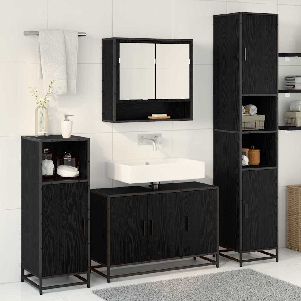 Bathroom Furniture Set 4 pcs Black Oak Engineered Wood