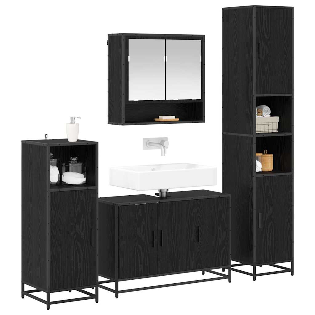 Bathroom Furniture Set 4 pcs Black Oak Engineered Wood
