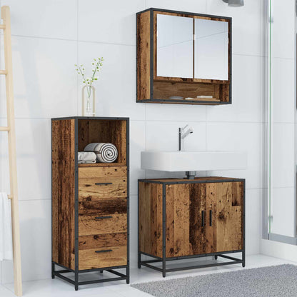 Bathroom Furniture Set with Door 3 pcs Old Wood Engineered Wood