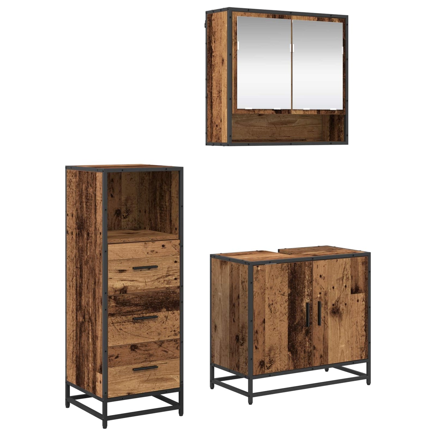 Bathroom Furniture Set with Door 3 pcs Old Wood Engineered Wood