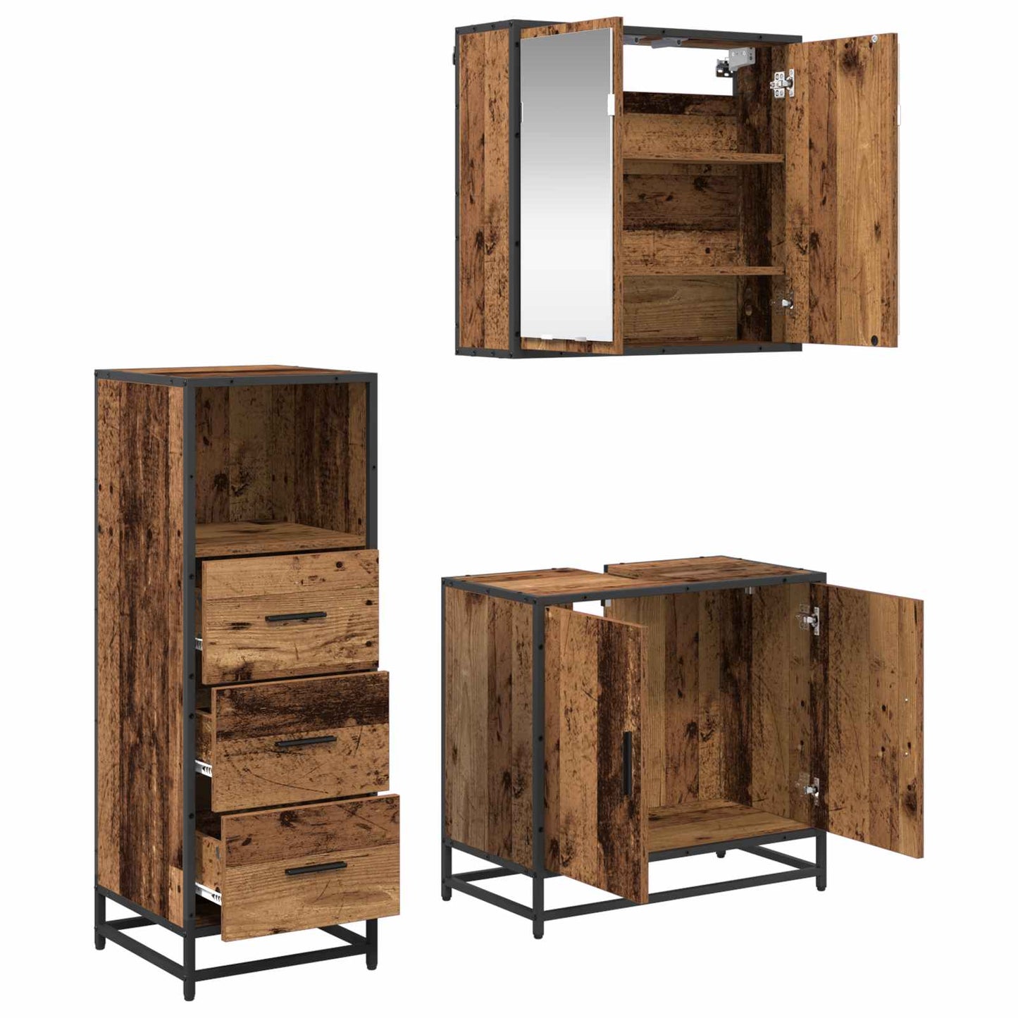 Bathroom Furniture Set with Door 3 pcs Old Wood Engineered Wood