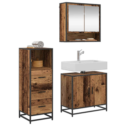 Bathroom Furniture Set with Door 3 pcs Old Wood Engineered Wood