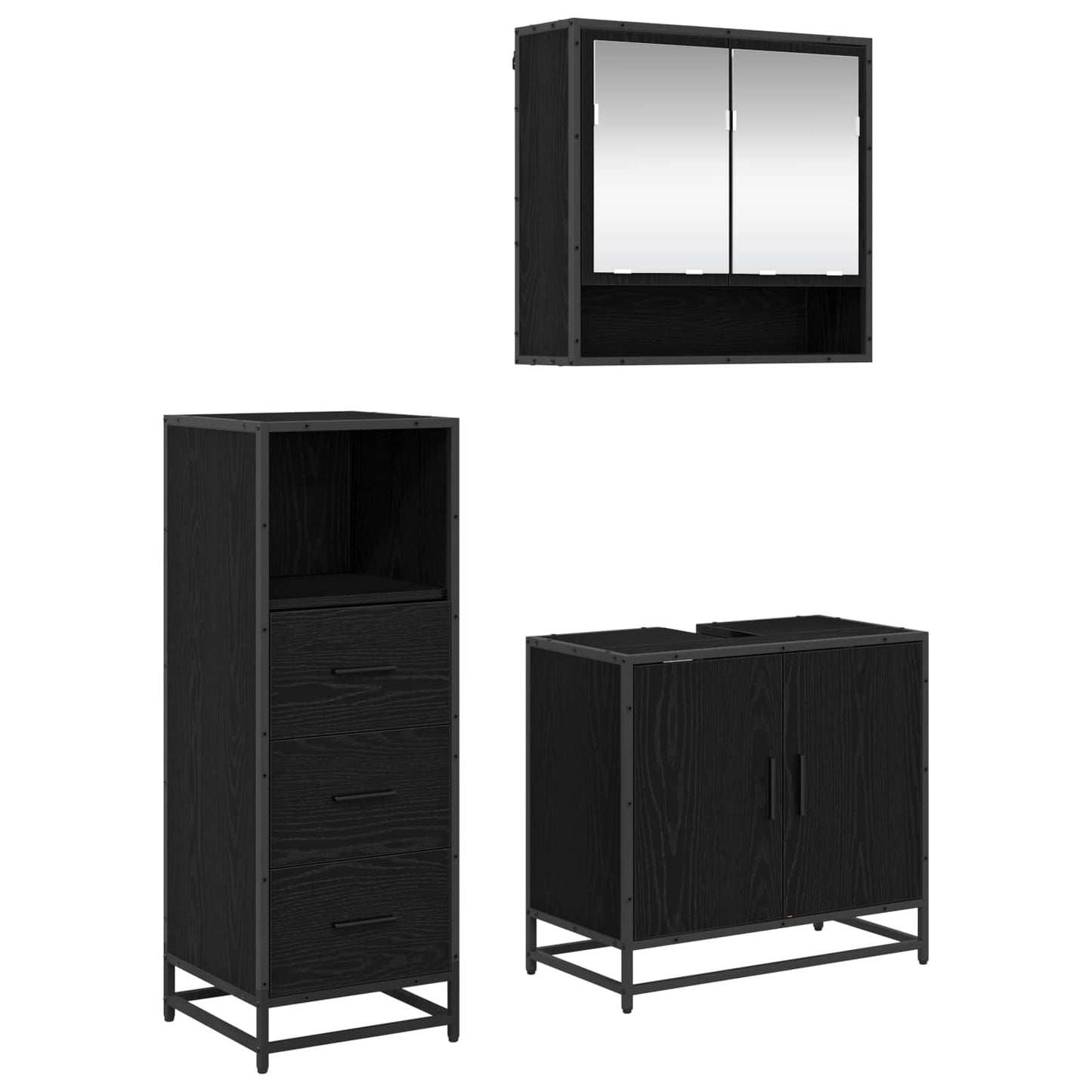 Bathroom Furniture Set 3 pcs Black Oak Engineered Wood