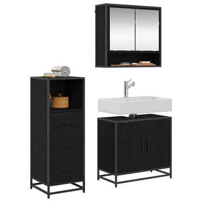 Bathroom Furniture Set 3 pcs Black Oak Engineered Wood
