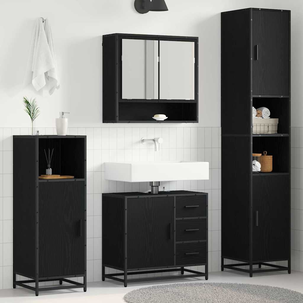 Bathroom Furniture Set 4 pcs Black Oak Engineered Wood