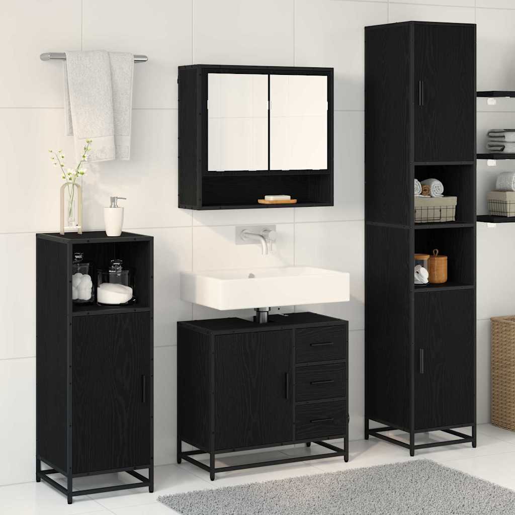 Bathroom Furniture Set 4 pcs Black Oak Engineered Wood