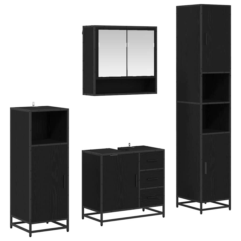Bathroom Furniture Set 4 pcs Black Oak Engineered Wood