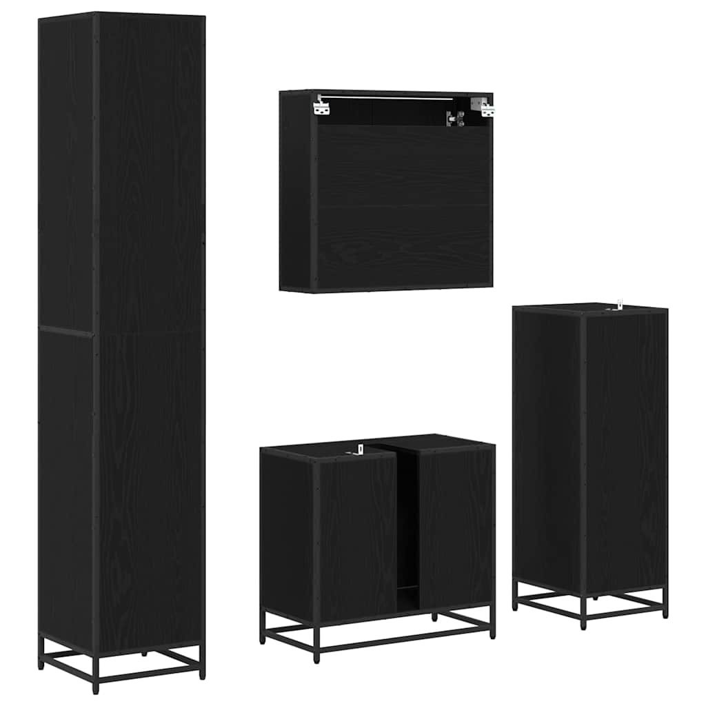 Bathroom Furniture Set 4 pcs Black Oak Engineered Wood