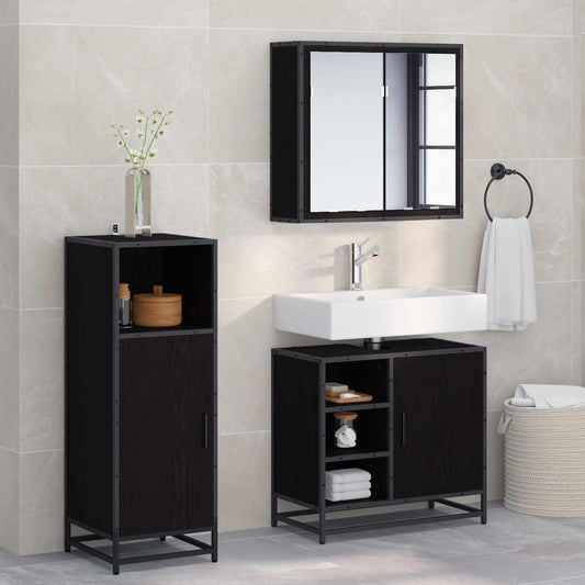 Bathroom Furniture Set 3 pcs Black Oak Engineered Wood