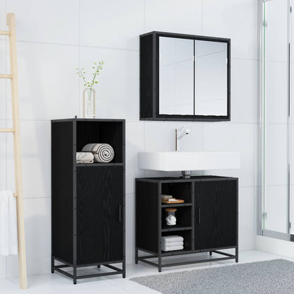 Bathroom Furniture Set 3 pcs Black Oak Engineered Wood