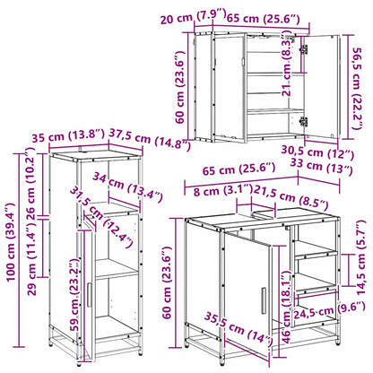 Bathroom Furniture Set 3 pcs Black Oak Engineered Wood