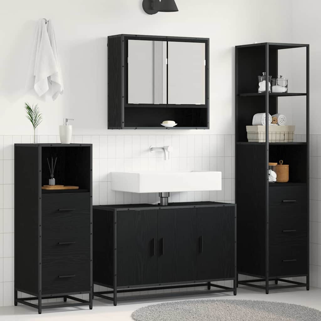 Bathroom Furniture Set with Door 3 pcs Old Wood Engineered Wood