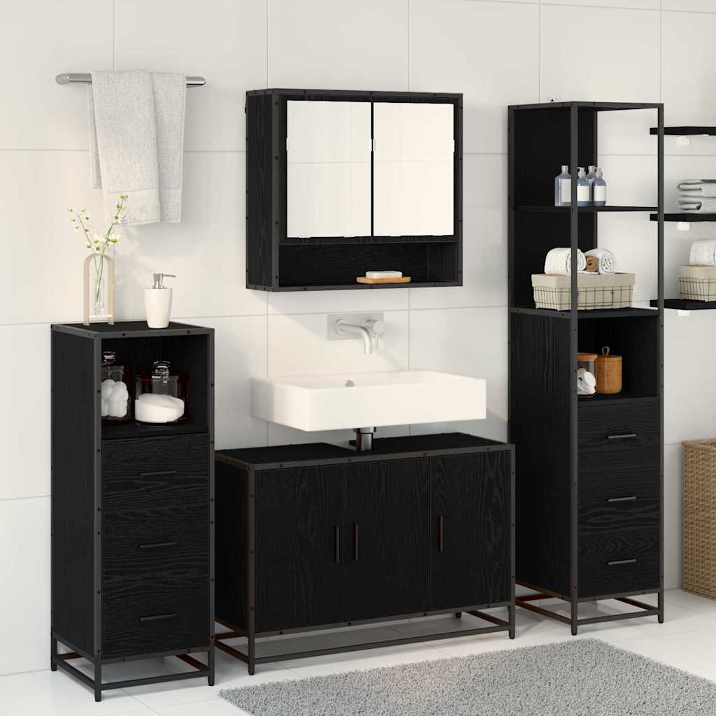 Bathroom Furniture Set with Door 3 pcs Old Wood Engineered Wood