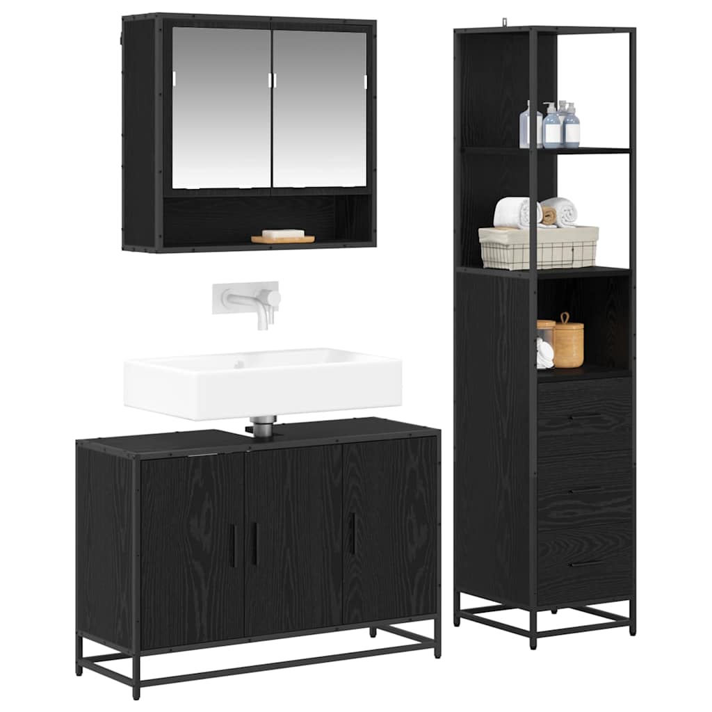 Bathroom Furniture Set with Door 3 pcs Old Wood Engineered Wood
