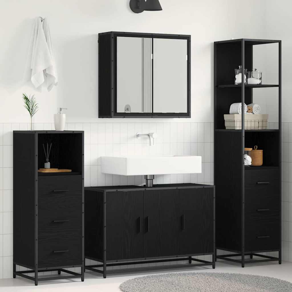Bathroom Furniture Set 3 pcs Black Oak Engineered Wood
