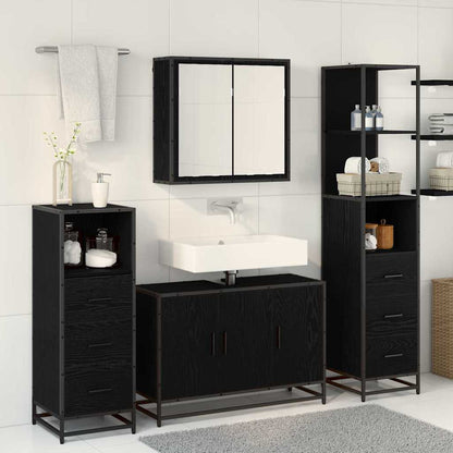 Bathroom Furniture Set 3 pcs Black Oak Engineered Wood