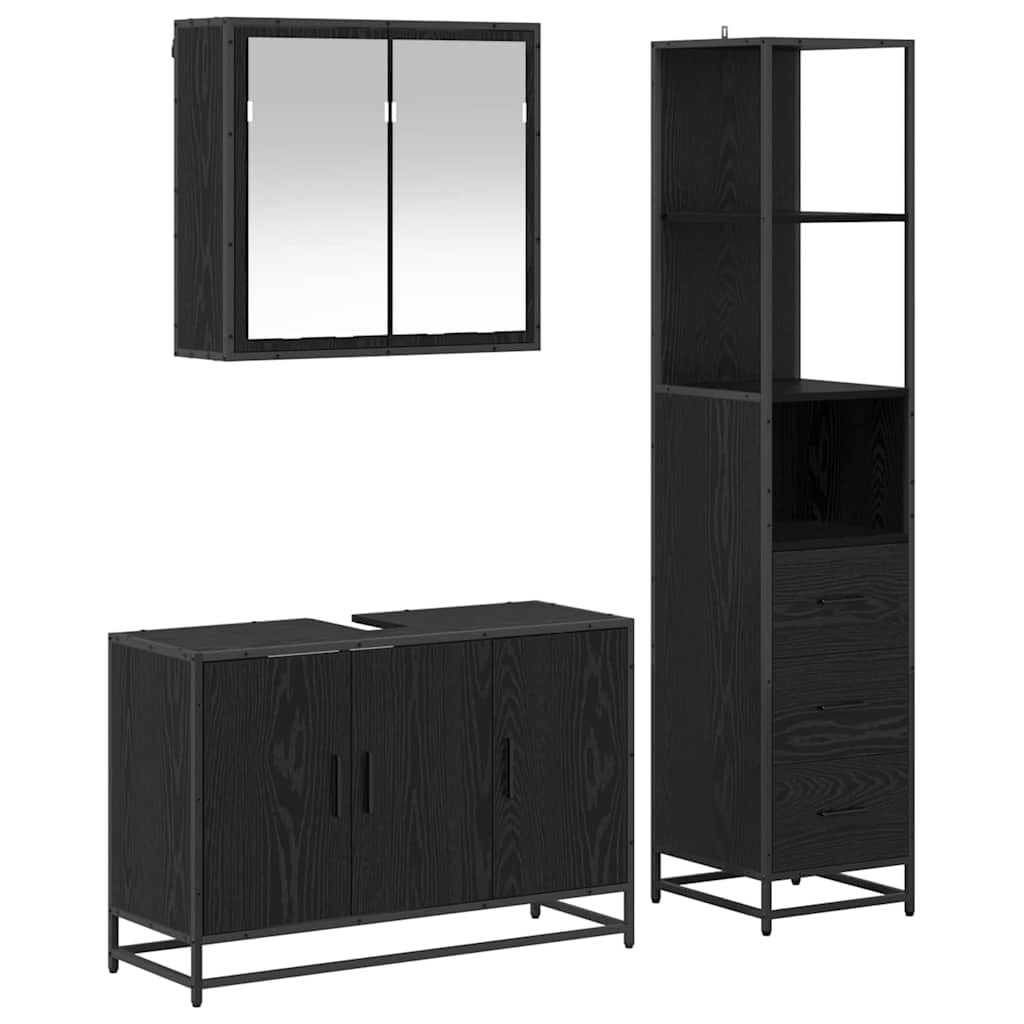 Bathroom Furniture Set 3 pcs Black Oak Engineered Wood
