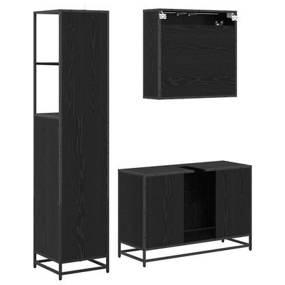 Bathroom Furniture Set 3 pcs Black Oak Engineered Wood