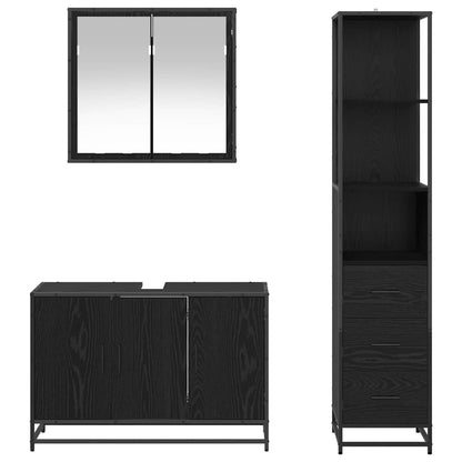 Bathroom Furniture Set 3 pcs Black Oak Engineered Wood