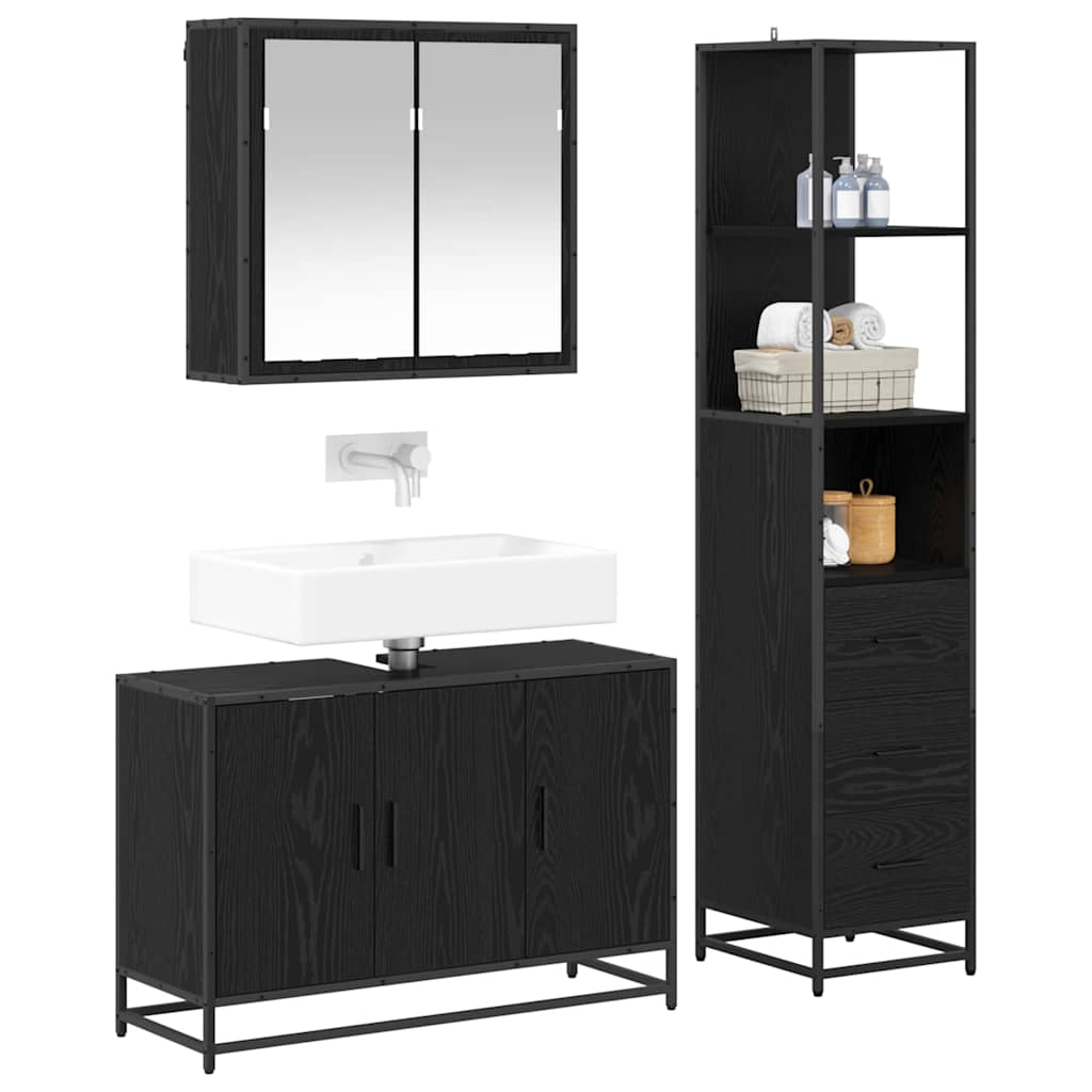 Bathroom Furniture Set 3 pcs Black Oak Engineered Wood