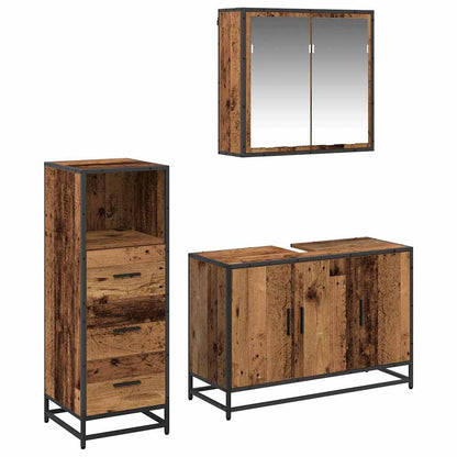 Bathroom Furniture Set with Door 3 pcs Old Wood Engineered Wood