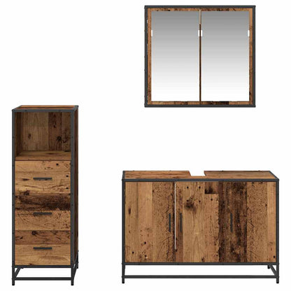 Bathroom Furniture Set with Door 3 pcs Old Wood Engineered Wood