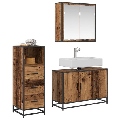 Bathroom Furniture Set with Door 3 pcs Old Wood Engineered Wood