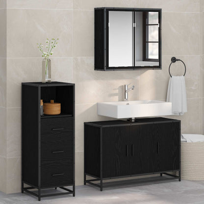 Bathroom Furniture Set 3 pcs Black Oak Engineered Wood