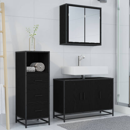 Bathroom Furniture Set 3 pcs Black Oak Engineered Wood
