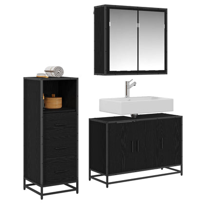 Bathroom Furniture Set 3 pcs Black Oak Engineered Wood