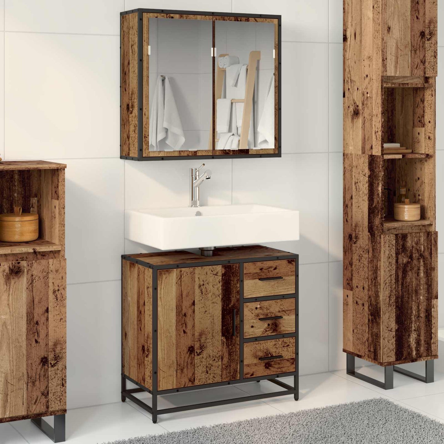 Bathroom Furniture Set with Door 2 pcs Old Wood Engineered Wood