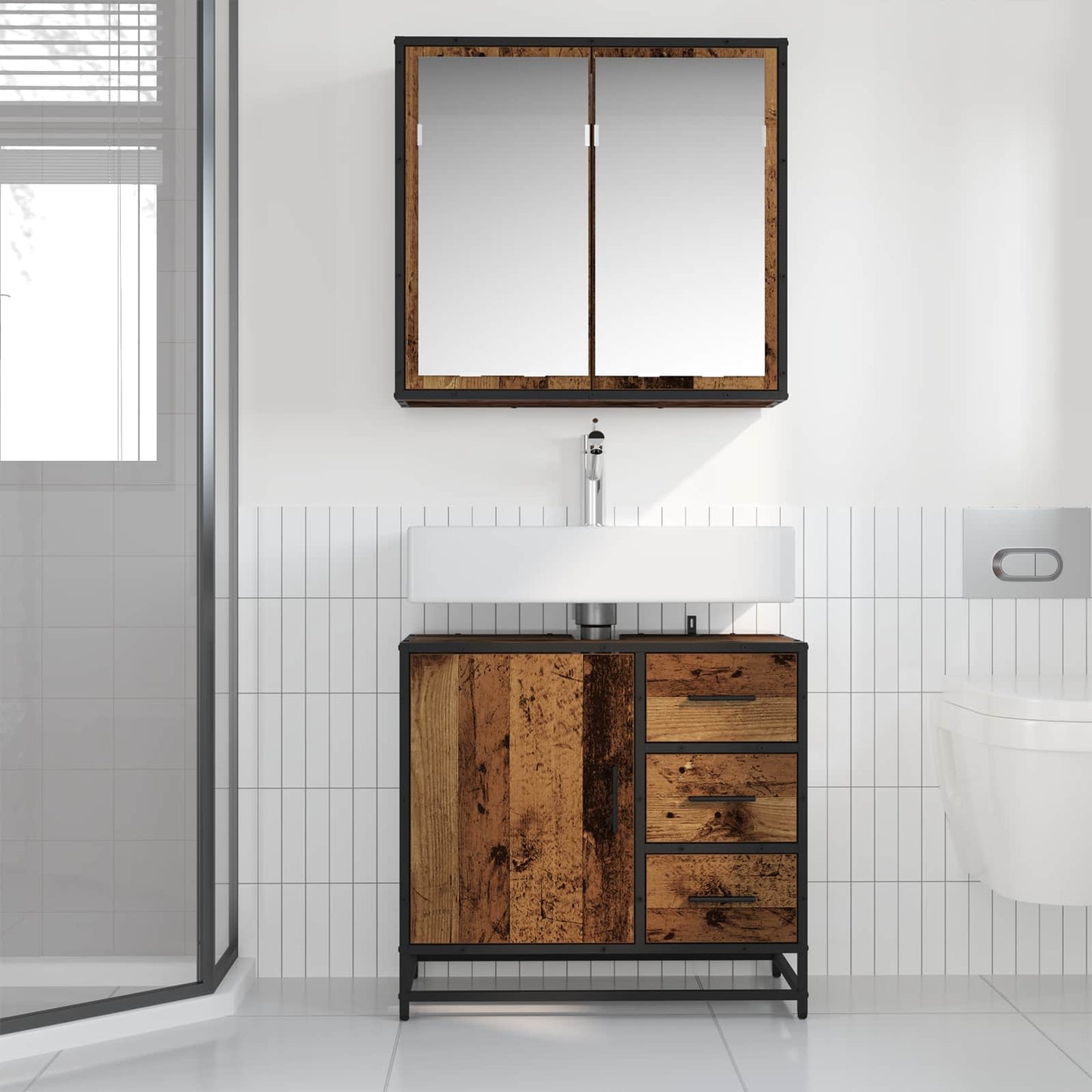 Bathroom Furniture Set with Door 2 pcs Old Wood Engineered Wood