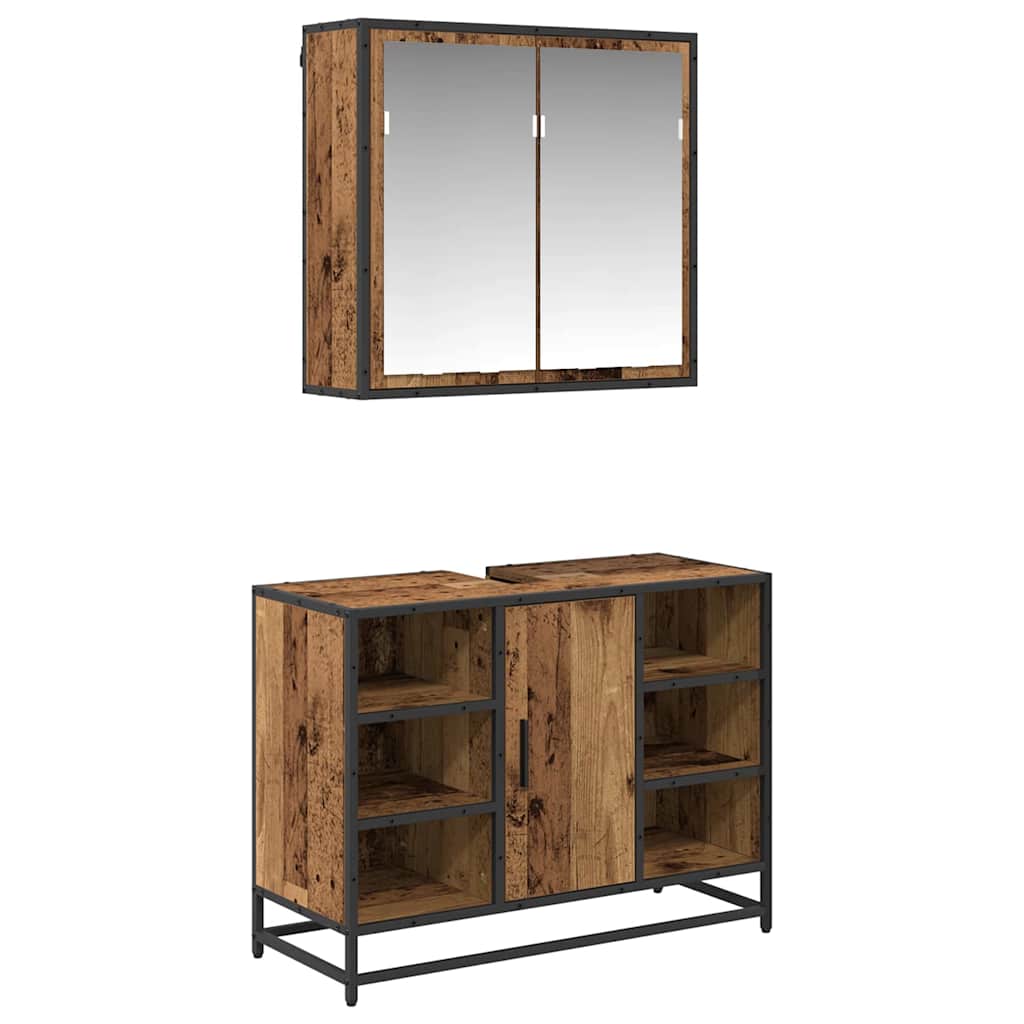 Bathroom Furniture Set with Door 2 pcs Old Wood Engineered Wood