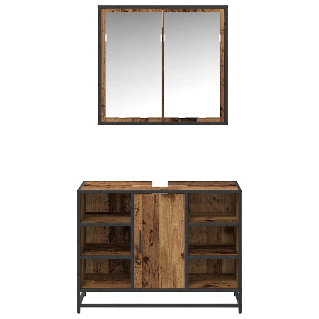 Bathroom Furniture Set with Door 2 pcs Old Wood Engineered Wood