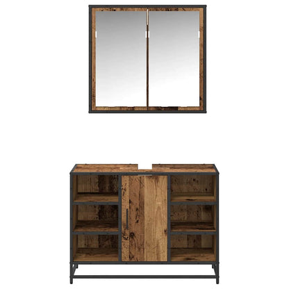 Bathroom Furniture Set with Door 2 pcs Old Wood Engineered Wood