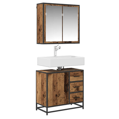 Bathroom Furniture Set with Door 2 pcs Old Wood Engineered Wood