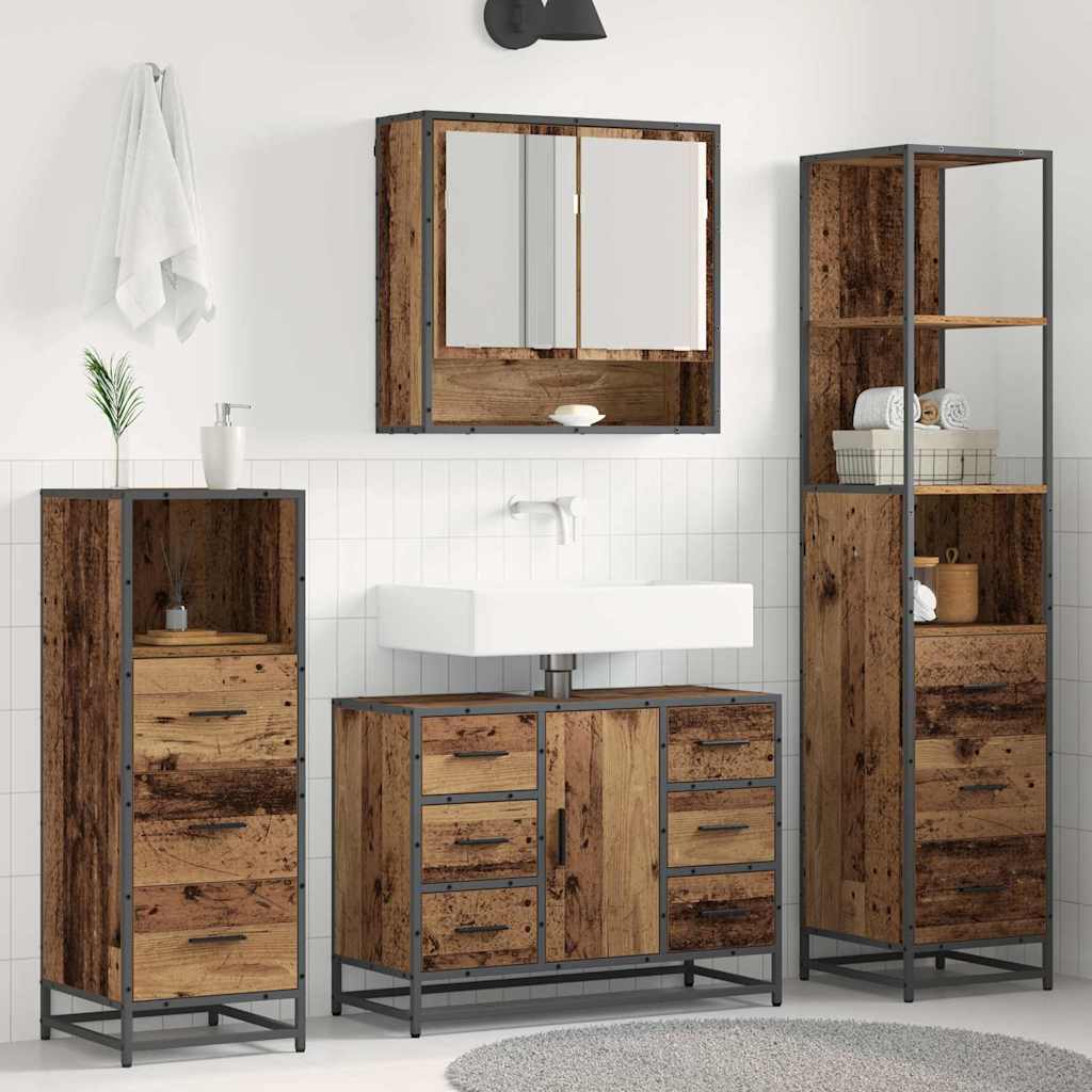 Bathroom Furniture Set with Door 4 pcs Old Wood Engineered Wood