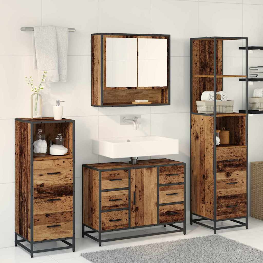 Bathroom Furniture Set with Door 4 pcs Old Wood Engineered Wood