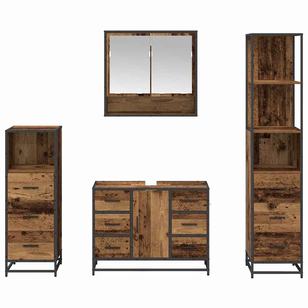 Bathroom Furniture Set with Door 4 pcs Old Wood Engineered Wood