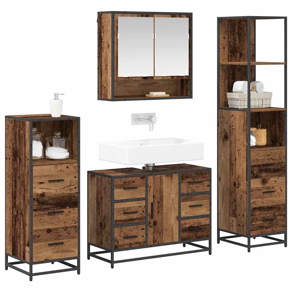 Bathroom Furniture Set with Door 4 pcs Old Wood Engineered Wood