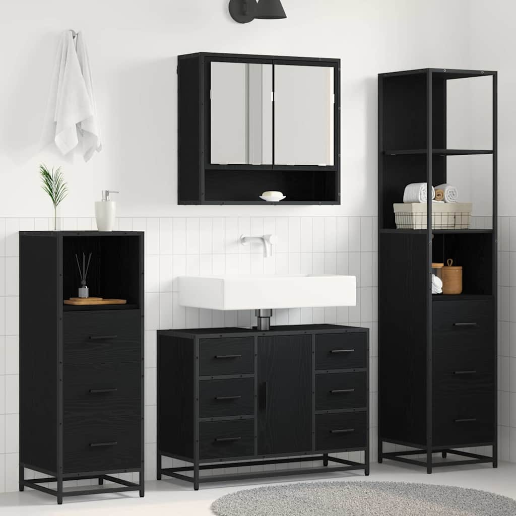 Bathroom Furniture Set 4 pcs Black Oak Engineered Wood