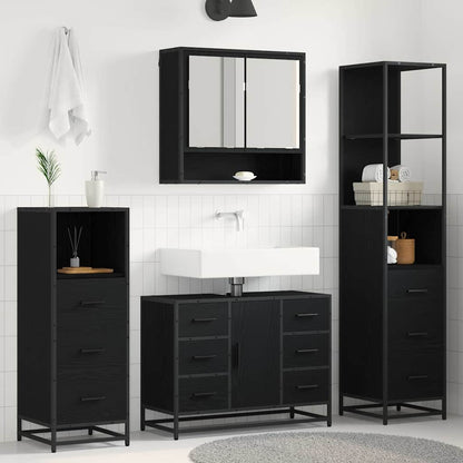Bathroom Furniture Set 4 pcs Black Oak Engineered Wood