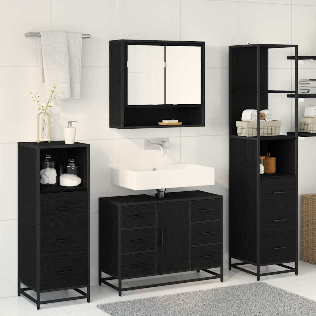 Bathroom Furniture Set 4 pcs Black Oak Engineered Wood