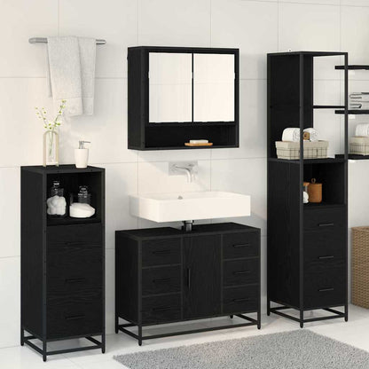 Bathroom Furniture Set 4 pcs Black Oak Engineered Wood