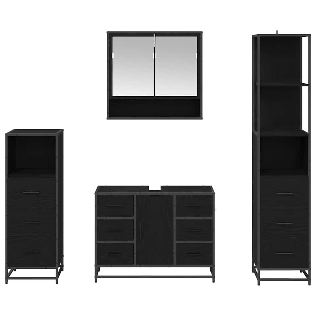 Bathroom Furniture Set 4 pcs Black Oak Engineered Wood